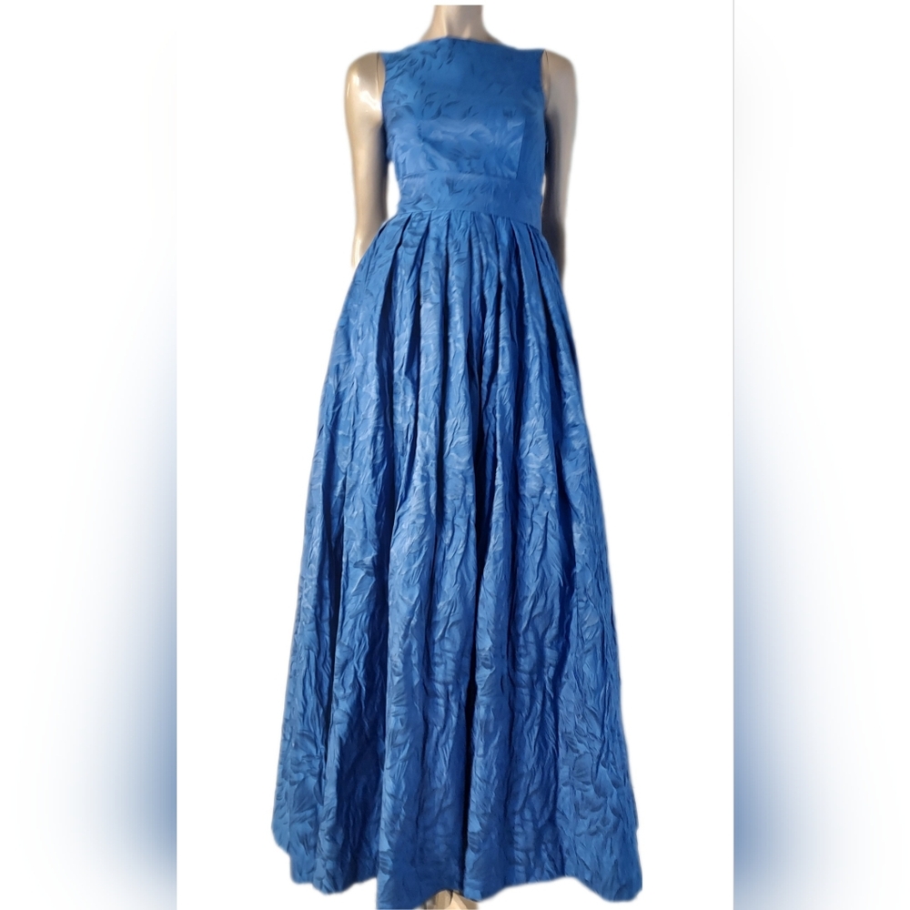 $3,000 CH CAROLINA HERRERA BLUE BROCADE GOWN S - Picture 2 of 15